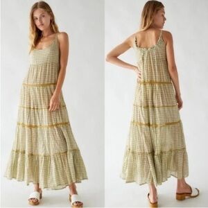 Free People Midnight Dance Maxi Dress Tiered Sleeveless Peasant Pullover S Tan